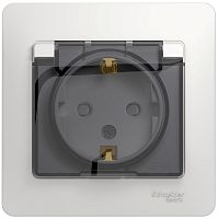 Розетка с заземлением с рамкой Systeme Electric Glossa 1-м. крышка шторки IP44 белый картинка